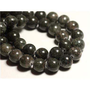 10pc - Perles de Pierre - Jade Boules 10mm Gris Vert Kaki -  4558550013996 