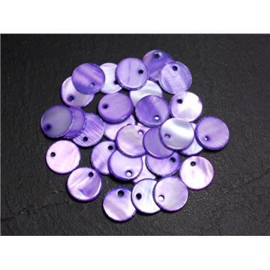 10pc - Perles Breloques Pendentifs Nacre Ronds Palets 11mm Violet   4558550014313