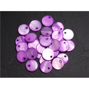 10pc - Perles Breloques Pendentifs Nacre Ronds Palets 11mm Violet Rose  4558550015310