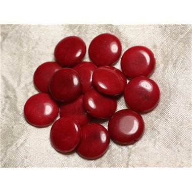 2pc - Perles de Pierre - Jade Rouge Palets 18mm   4558550015501