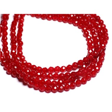 20pc - Perles de Pierre - Jade Boules Facettées 4mm Rouge Cerise - 4558550017710