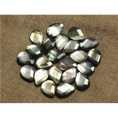 2pc - Perles Coquillage Nacre noire Gouttes Facettées 14x10mm blanc gris noir irisé - 4558550020345