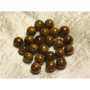 10pc - Perles de Pierre - Jade Jaune et Marron Boules 10mm   4558550025074