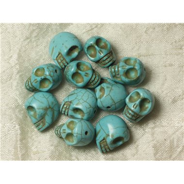 5pc - Perles Pierre Turquoise synthèse Cranes Tetes de Mort 18mm Bleu Turquoise - 4558550026378