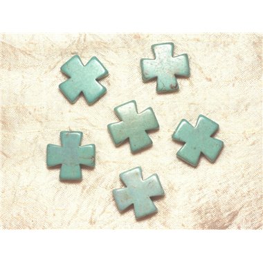 2pc - Perles Turquoise Synthèse - Croix 25mm Bleu turquoise   4558550028464 