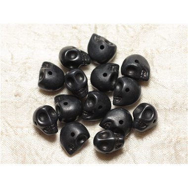 10pc - Perles Crânes Têtes de Mort Turquoise Synthèse 14mm Noir  4558550029720 