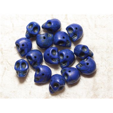 10pc - Perles Crânes Têtes de Mort Turquoise synthèse 14x10mm Bleu nuit  4558550030269