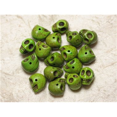 10pc - Perles Crânes Têtes de Mort Turquoise synthèse 14x10mm Vert  4558550030290