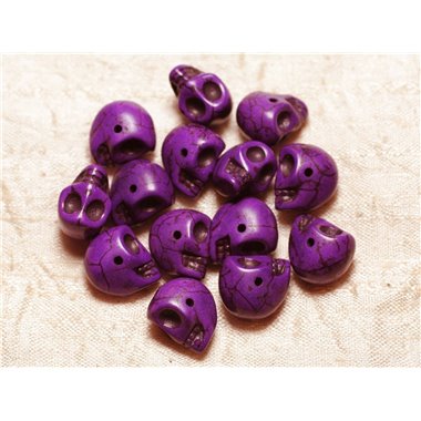 10pc - Perles Crânes Têtes de Mort Turquoise Synthèse 14mm Violet  4558550030320