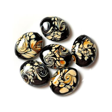 2pc - Perles en Verre Ovales 25x20mm Noir et Jaune   4558550030696