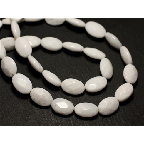 Fil 39cm 26pc env - Perles de Pierre - Jade Ovales Facettés 14x10mm Blanc 