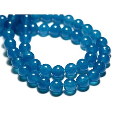 Fil 39cm 46pc env - Perles de Pierre - Jade Boules 8mm Bleu Azur 