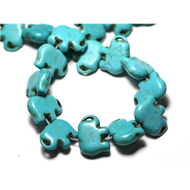 Fil 39cm 27pc env - Perles de Pierre Turquoise Synthèse Éléphant 19mm Bleu Turquoise 