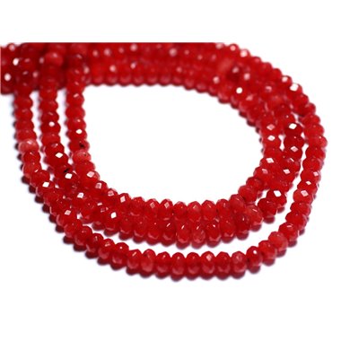 Fil 39cm 132pc env - Perles de Pierre - Jade Rondelles Facettées 4x2mm Rouge Orange Vif 