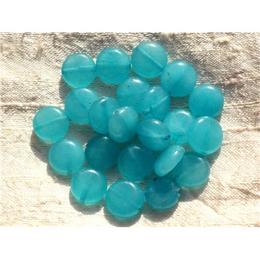 Fil 39cm 31pc env - Perles de Pierre - Jade Palets 12mm Bleu Turquoise 