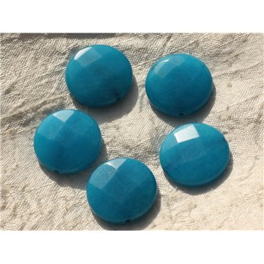Fil 39cm 15pc env - Perles de Pierre - Jade grands Palets Facettés 25mm Bleu Turquoise 