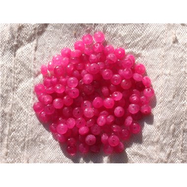 Fil 39cm 140pc env - Perles de Pierre - Jade Rondelles Facettées 4x2mm Rose Fuchsia 
