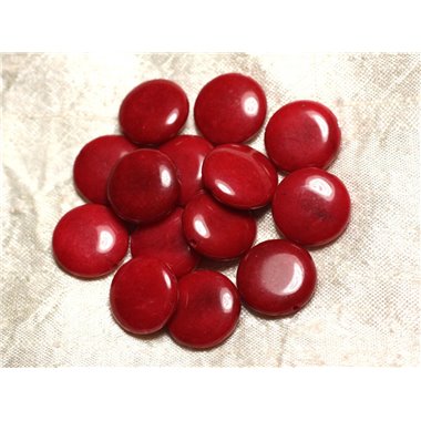 Fil 39cm 20pc env - Perles de Pierre - Jade Palets 18mm Rouge 
