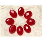 Fil 39cm 27pc env - Perles de Pierre - Jade Ovales Facettés 14x10mm Rouge Cerise