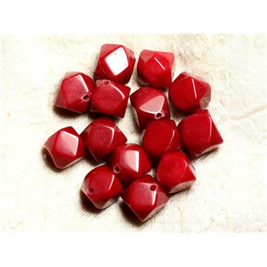 Fil 39cm 25pc env - Perles de Pierre - Jade Cubes Facettés 14-15mm Rouge 
