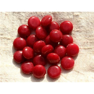 Fil 39cm 31pc env - Perles de Pierre - Jade Palets 12mm Rouge 