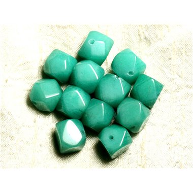 Fil 39cm 25pc env - Perles de Pierre - Jade Cubes Facettés 14-15mm Vert Turquoise 