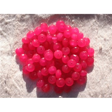 Fil 39cm 90pc env - Perles de Pierre - Jade Rondelles Facettées 6x4mm Rose Fuchsia 