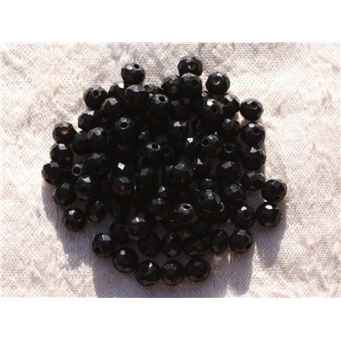 Fil 39cm 90pc env - Perles de Pierre - Jade Rondelles Facettées 6x4mm Noir 