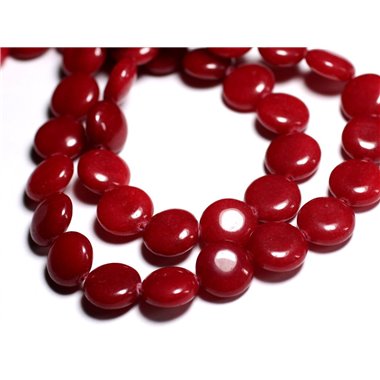 Fil 39cm 27pc env - Perles de Pierre - Jade Rouge Palets 14mm 