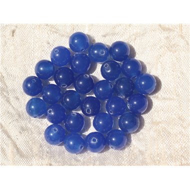 Fil 39cm 48pc env - Perles de Pierre - Jade Boules 8mm Bleu roi 