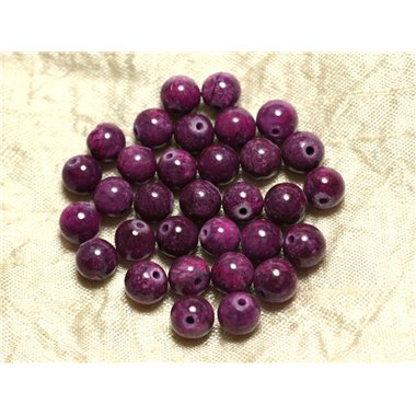 Fil 39cm 48pc env - Perles de Pierre - Jade Boules 8mm Violet Prune Rose 