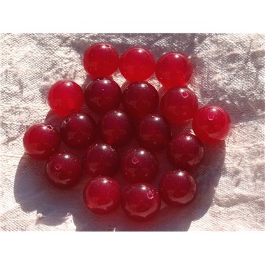 Fil 39cm 32pc env - Perles de Pierre - Jade Boules 12mm Rouge Rose Framboise 
