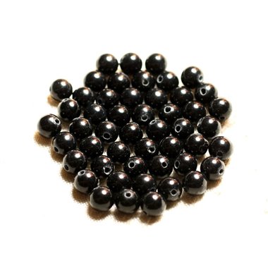 Fil 39cm 62pc env - Perles de Pierre - Jade Boules 6mm Noir 