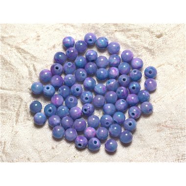 Fil 39cm 65pc env - Perles de Pierre - Jade Boules 6mm Bleu Mauve Rose 