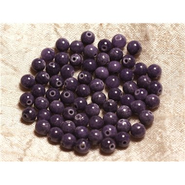 Fil 39cm 65pc env - Perles de Pierre - Jade Boules 6mm Violet Indigo 
