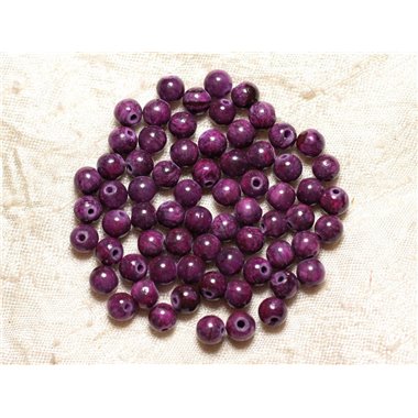 Fil 39cm 65pc env - Perles de Pierre - Jade Boules 6mm Violet Rose Fuchsia 