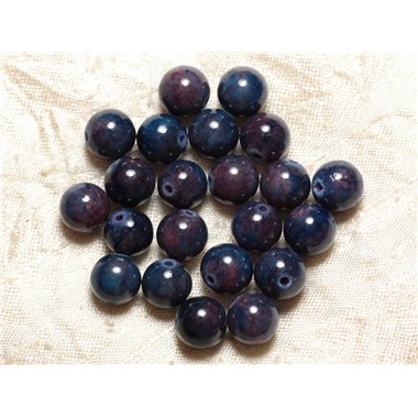 Fil 39cm 39pc env - Perles de Pierre - Jade Boules 10mm Bleu Nuit Violet 