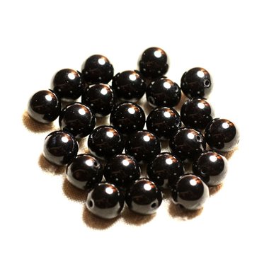 Fil 39cm 37pc env - Perles de Pierre - Jade Boules 10mm Noir 