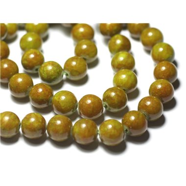 Fil 39cm 40pc env - Perles de Pierre - Jade Boules 10mm Vert Jaune Orange 