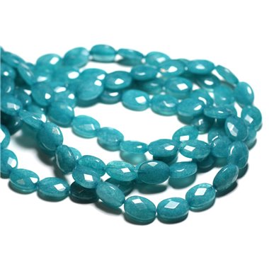 1 Fil 39cm Perles de Pierre - Jade Ovales Facettés 14x10mm Bleu Vert Paon 
