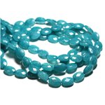 1 Fil 39cm Perles de Pierre - Jade Ovales Facettés 14x10mm Bleu Vert Paon 