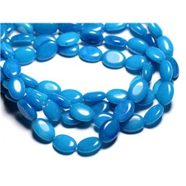 Fil 39cm 26pc env - Perles de Pierre - Jade Ovales 14x10mm Bleu Turquoise Azur