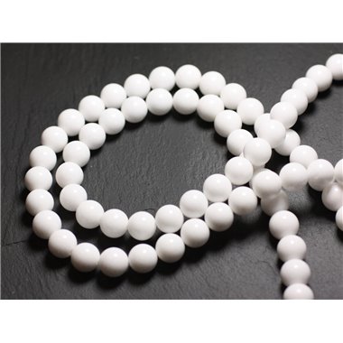 Fil 39cm 63pc env - Perles de Pierre - Jade Boules 6mm Blanc Opaque 
