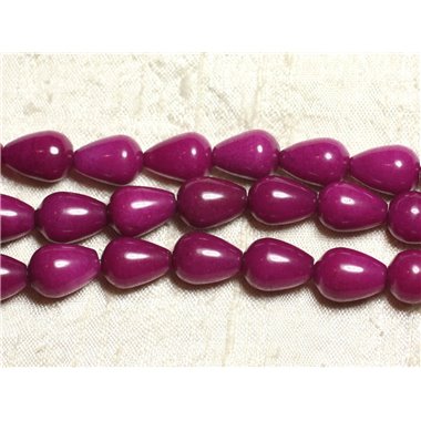 Fil 39cm 26pc env - Perles de Pierre - Jade Gouttes 14x10mm Violet Rose Fuchsia Magenta 