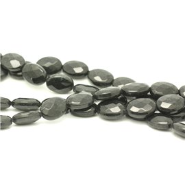1 Fil 39cm Perles de Pierre - Jade Ovales Facettés 14x10mm Gris Noir 