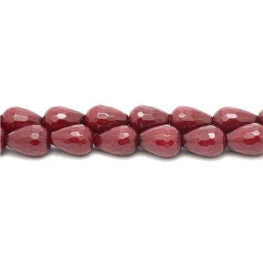 Fil 39cm 26pc env - Perles de Pierre - Jade Gouttes Facettées 14x10mm Rouge Bordeaux