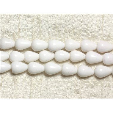 Fil 39cm 28pc env - Perles de Pierre - Jade Gouttes 14x10mm Blanc 