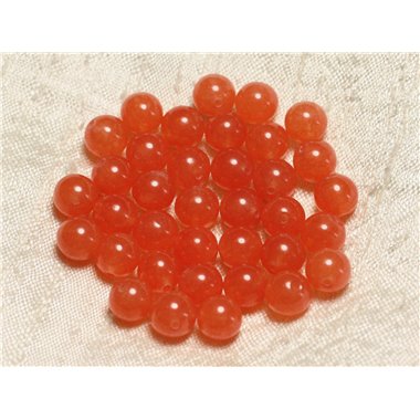 Fil 39cm 48pc env - Perles de Pierre - Jade Orange Boules 8mm 