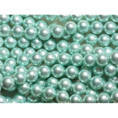 1 Fil 39cm - Perles de Nacre Boules 8mm Vert Menthe 