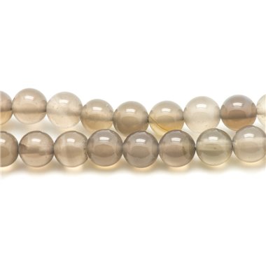 1 Fil 39cm Perles de Pierre - Agate Grise Boules 10mm 